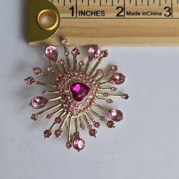 Anne Klein Gold and Pink Radiant Heart Brooch - Picture 6 of 10